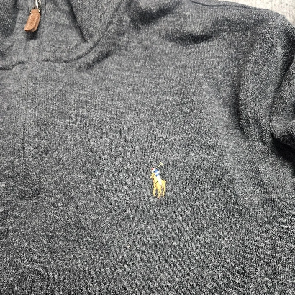 Polo Ralph Lauren Quarter Zip Sweater Mens M Charcoal Grey Heathered Pony Logo